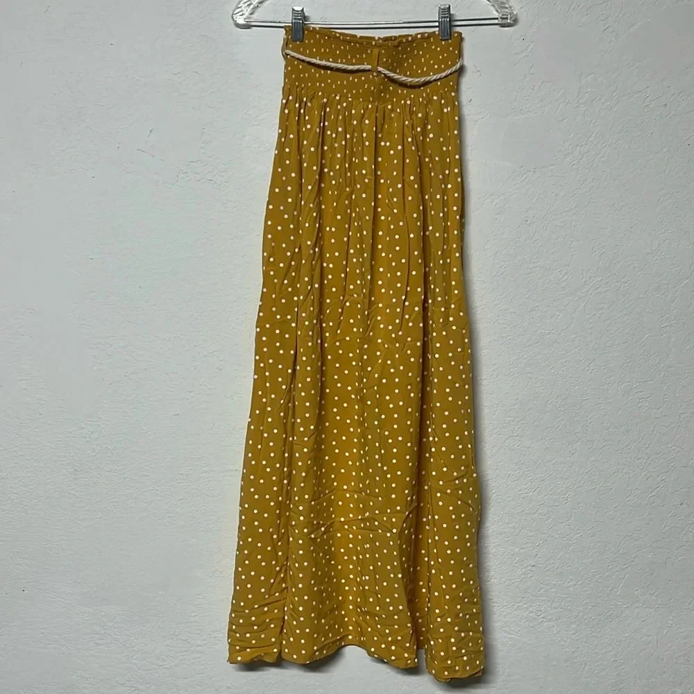 Imperfect NWT NAF NAF Paris skirt yellow maxi skirt rope tassel‎ belt polka dot